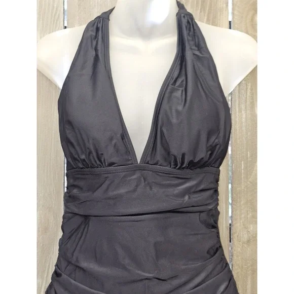 NWT Cupshe Pool Party Shirred Front Black One Piece SwimsuitSize Medium - Picture 4 of 10
